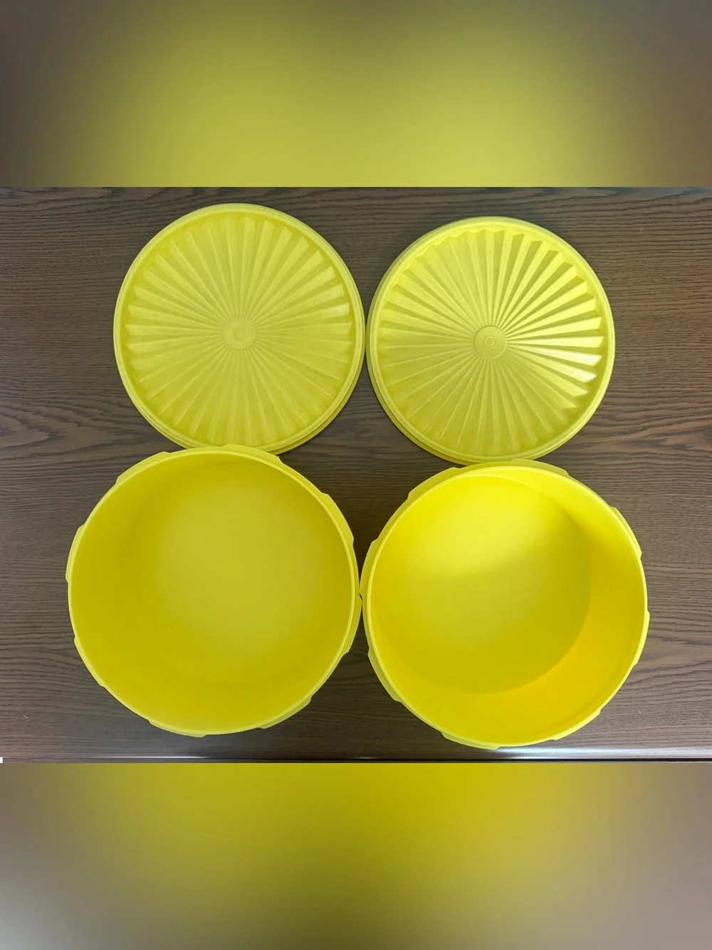 Two Tupperware Daffodil Yellow Stackable Food Storage Canisters #1204 with Lids